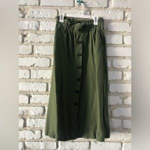 Paperbag button front midi skirt